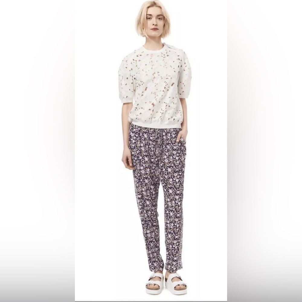 Rebecca Taylor Floral Drawstring‎ Pants Purple Anthropologie Boho Whimsical
